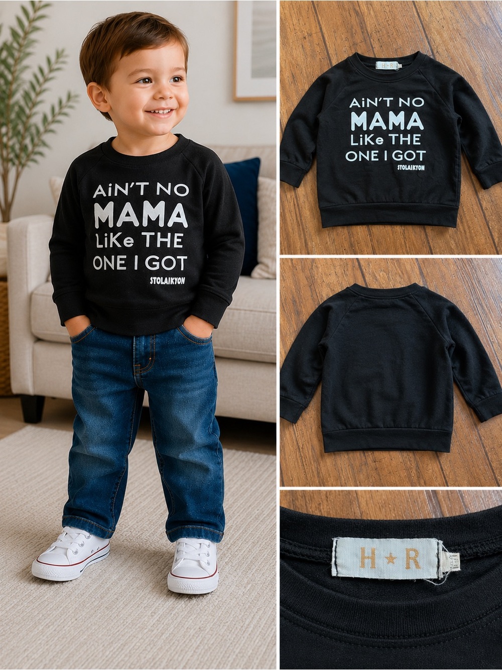 H*R “Ain’t No Mama Like The One I Got” Graphic Sweatshirt | Black 3T